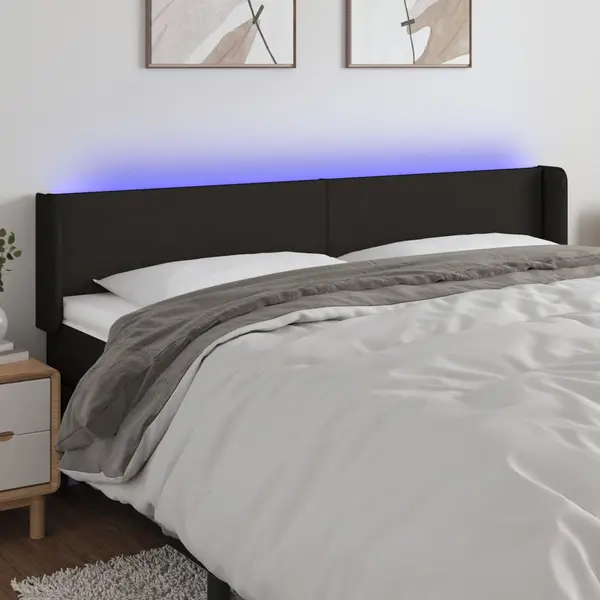 Gossi tablie de pat cu led, negru, 203x16x78/88 cm, textil