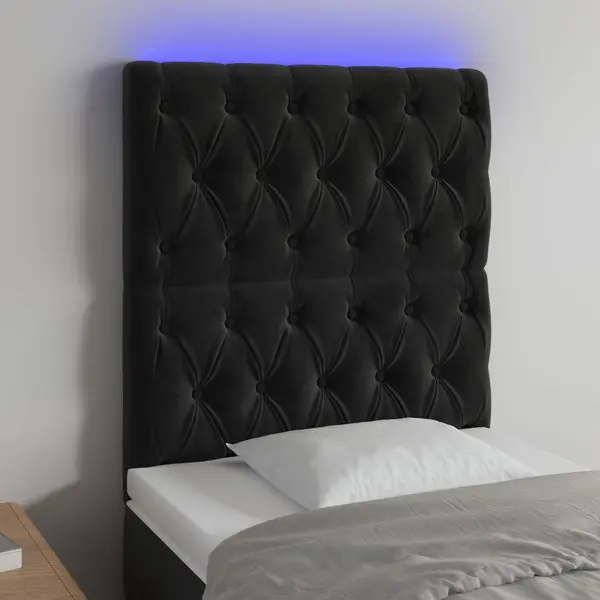 Gossi tablie de pat cu led, negru, 80x7x118/128 cm, catifea