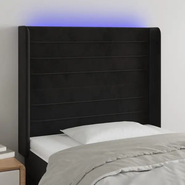Gossi tablie de pat cu led, negru, 83x16x118/128 cm, catifea