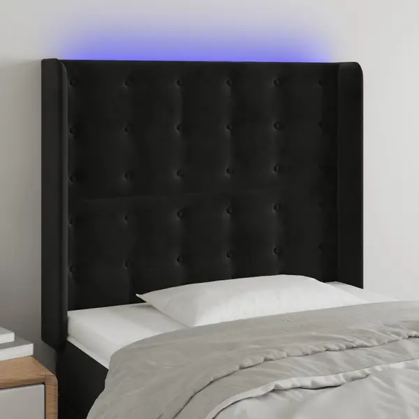 Gossi tablie de pat cu led, negru, 83x16x118/128 cm, catifea