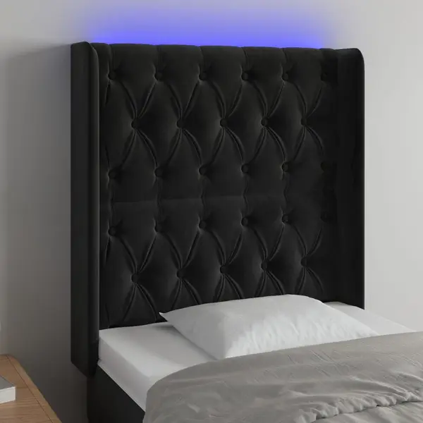 Gossi tablie de pat cu led, negru, 83x16x118/128 cm, catifea