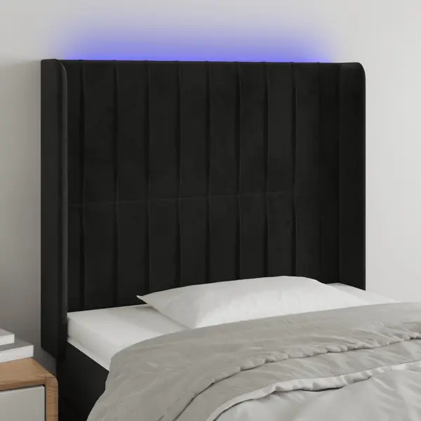 Gossi tablie de pat cu led, negru, 83x16x118/128 cm, catifea