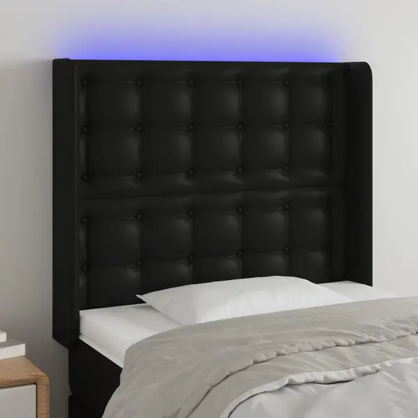 Gossi tablie de pat cu led, negru, 83x16x118/128 cm, piele ecologica