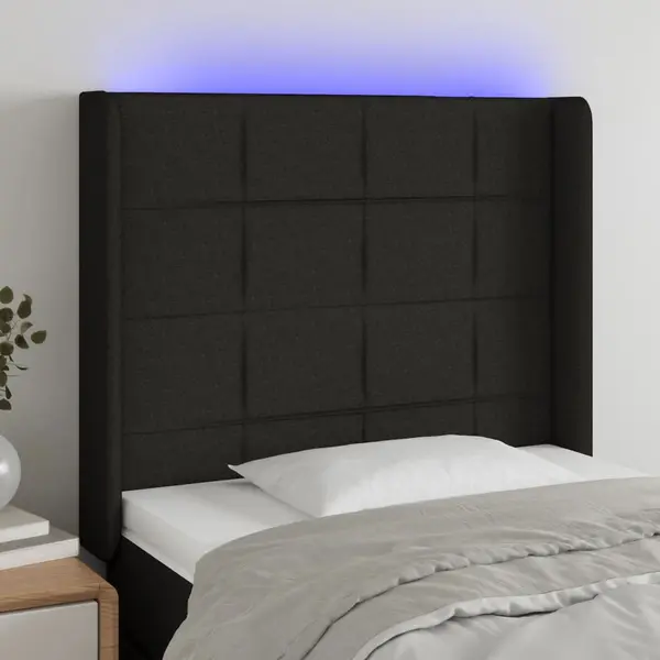 Gossi tablie de pat cu led, negru, 83x16x118/128 cm, textil