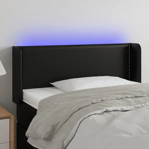 Gossi tablie de pat cu led, negru, 83x16x78/88 cm, piele ecologica