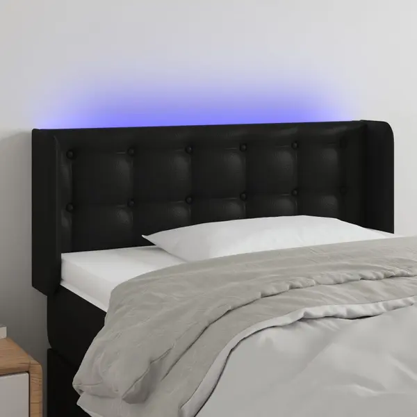 Gossi tablie de pat cu led, negru, 83x16x78/88 cm, piele ecologica