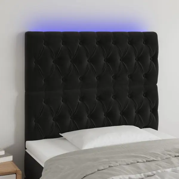 Gossi tablie de pat cu led, negru, 90x7x118/128 cm, catifea