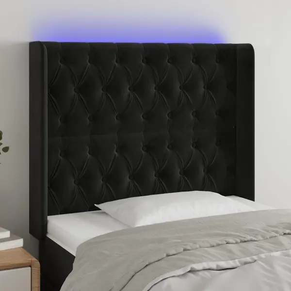 Gossi tablie de pat cu led, negru, 93x16x118/128 cm, catifea