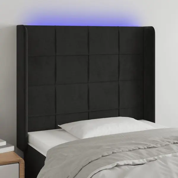 Gossi tablie de pat cu led, negru, 93x16x118/128 cm, catifea