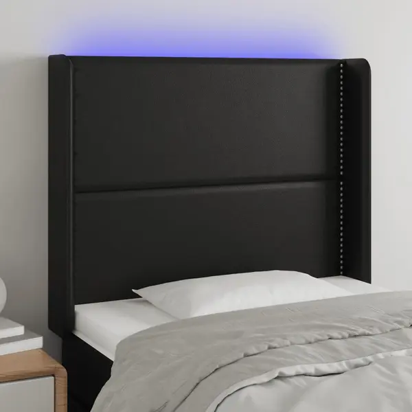Gossi tablie de pat cu led, negru, 93x16x118/128 cm, piele ecologica