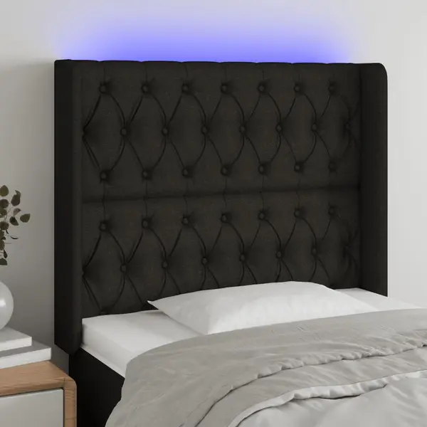 Gossi tablie de pat cu led, negru, 93x16x118/128 cm, textil