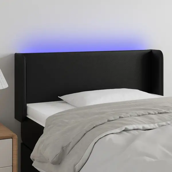 Gossi tablie de pat cu led, negru, 93x16x78/88 cm, piele ecologica