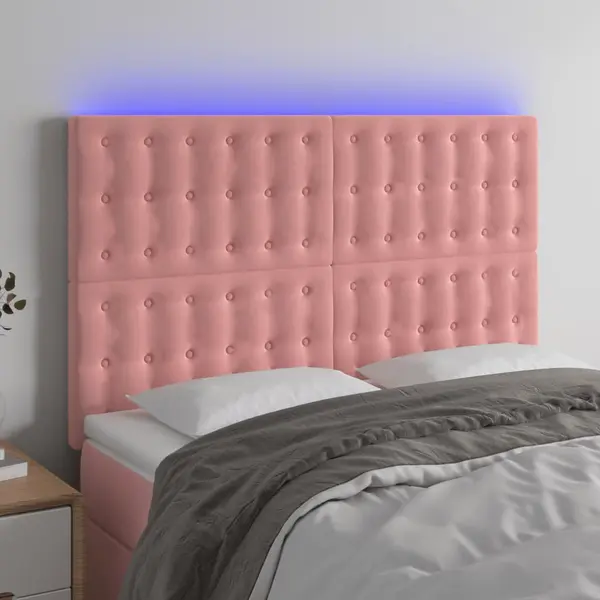 Gossi tablie de pat cu led, roz, 144x5x118/128 cm, catifea