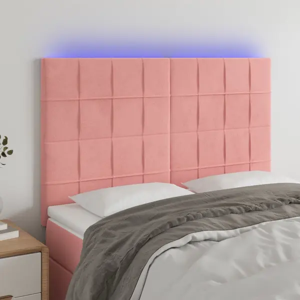 Gossi tablie de pat cu led, roz, 144x5x118/128 cm, catifea