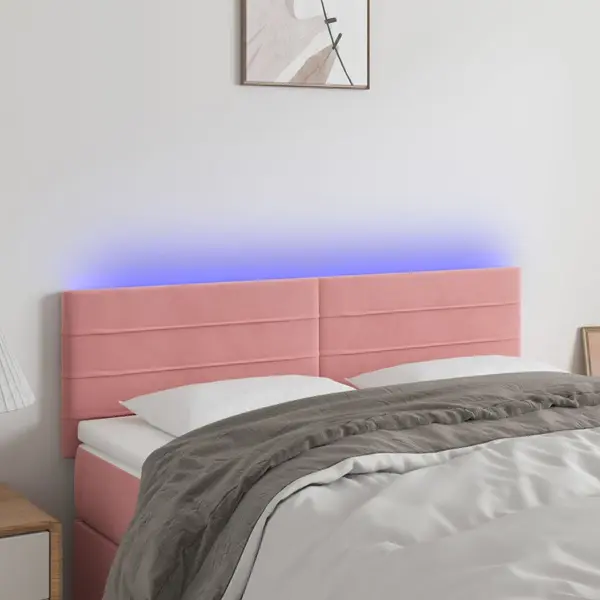 Gossi tablie de pat cu led, roz, 144x5x78/88 cm, catifea