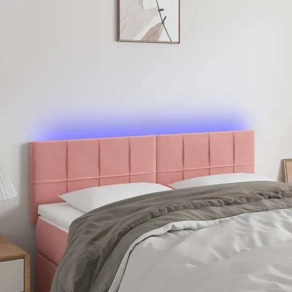 Gossi tablie de pat cu led, roz, 144x5x78/88 cm, catifea