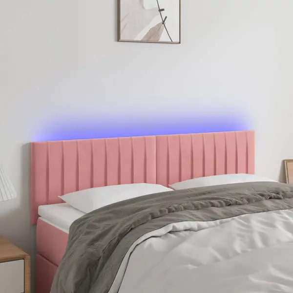 Gossi tablie de pat cu led, roz, 144x5x78/88 cm, catifea