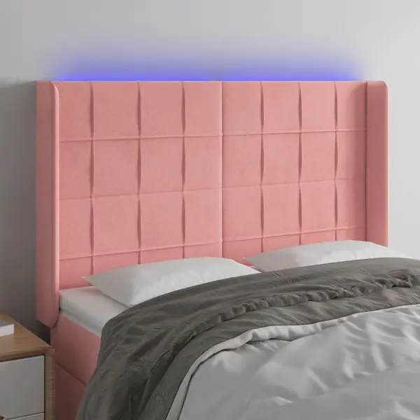 Gossi tablie de pat cu led, roz, 147x16x118/128 cm, catifea