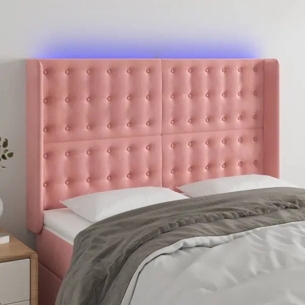Gossi tablie de pat cu led, roz, 147x16x118/128 cm, catifea