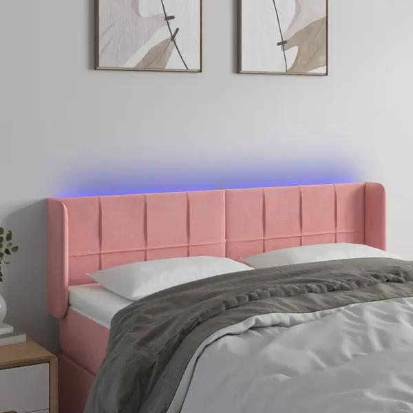 Gossi tablie de pat cu led, roz, 147x16x78/88 cm, catifea