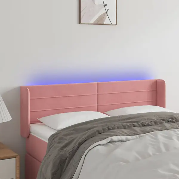 Gossi tablie de pat cu led, roz, 147x16x78/88 cm, catifea