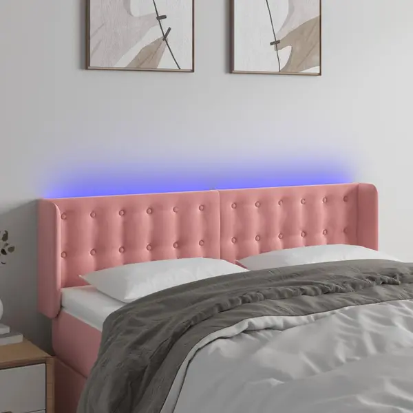 Gossi tablie de pat cu led, roz, 147x16x78/88 cm, catifea