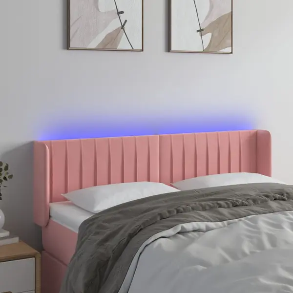 Gossi tablie de pat cu led, roz, 147x16x78/88 cm, catifea