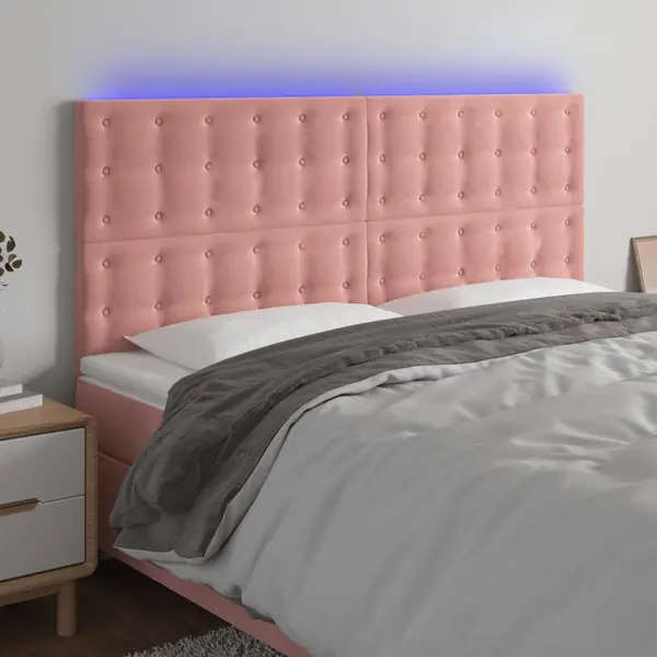 Gossi tablie de pat cu led, roz, 160x5x118/128 cm, catifea