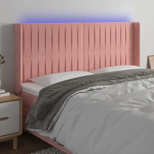 Gossi tablie de pat cu led, roz, 163x16x118/128 cm, catifea