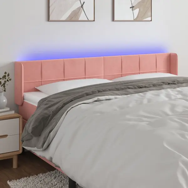 Gossi tablie de pat cu led, roz, 163x16x78/88 cm, catifea