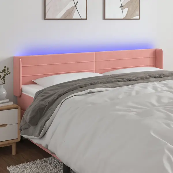 Gossi tablie de pat cu led, roz, 163x16x78/88 cm, catifea
