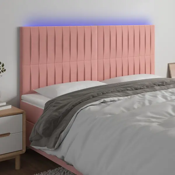Gossi tablie de pat cu led, roz, 180x5x118/128 cm, catifea
