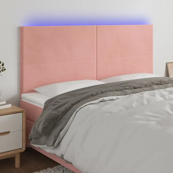 Gossi tablie de pat cu led, roz, 180x5x118/128 cm, catifea
