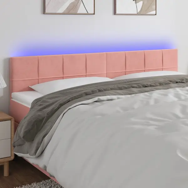 Gossi tablie de pat cu led, roz, 180x5x78/88 cm, catifea