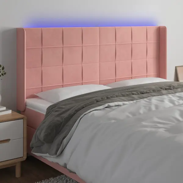 Gossi tablie de pat cu led, roz, 183x16x118/128 cm, catifea