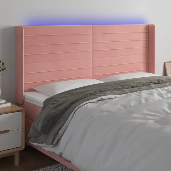 Gossi tablie de pat cu led, roz, 183x16x118/128 cm, catifea