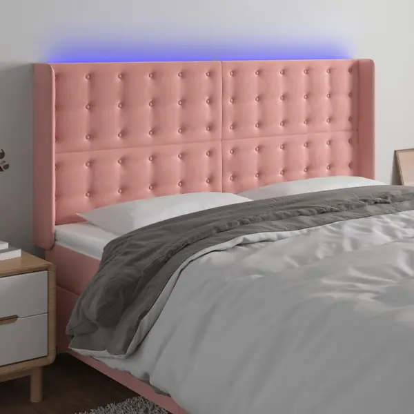 Gossi tablie de pat cu led, roz, 183x16x118/128 cm, catifea