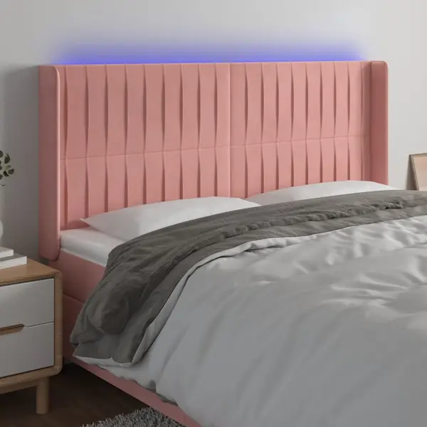 Gossi tablie de pat cu led, roz, 183x16x118/128 cm, catifea