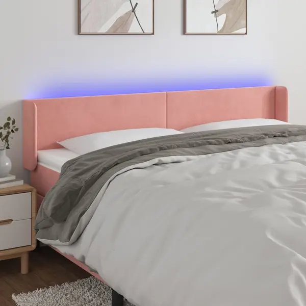 Gossi tablie de pat cu led, roz, 183x16x78/88 cm, catifea