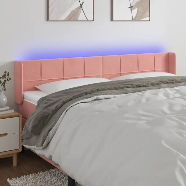 Gossi tablie de pat cu led, roz, 183x16x78/88 cm, catifea