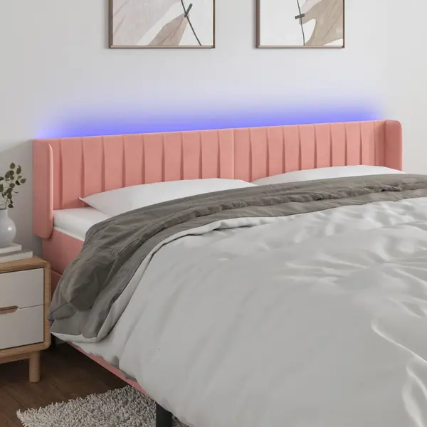 Gossi tablie de pat cu led, roz, 183x16x78/88 cm, catifea