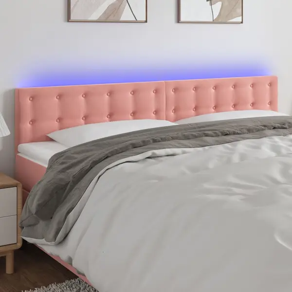 Gossi tablie de pat cu led, roz, 200x5x78/88 cm, catifea