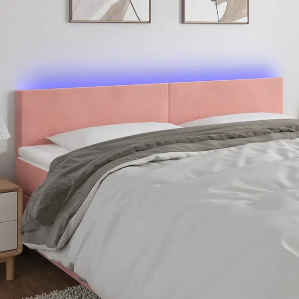 Gossi tablie de pat cu led, roz, 200x5x78/88 cm, catifea