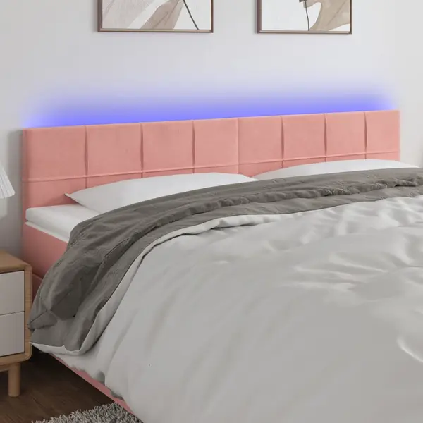 Gossi tablie de pat cu led, roz, 200x5x78/88 cm, catifea
