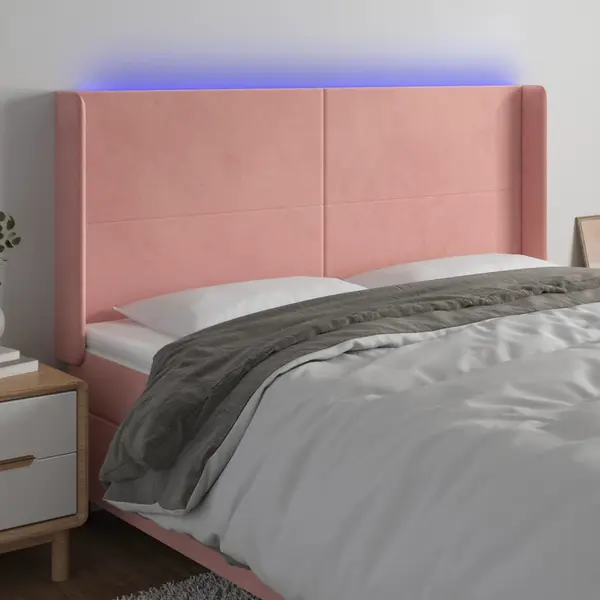 Gossi tablie de pat cu led, roz, 203x16x118/128 cm, catifea