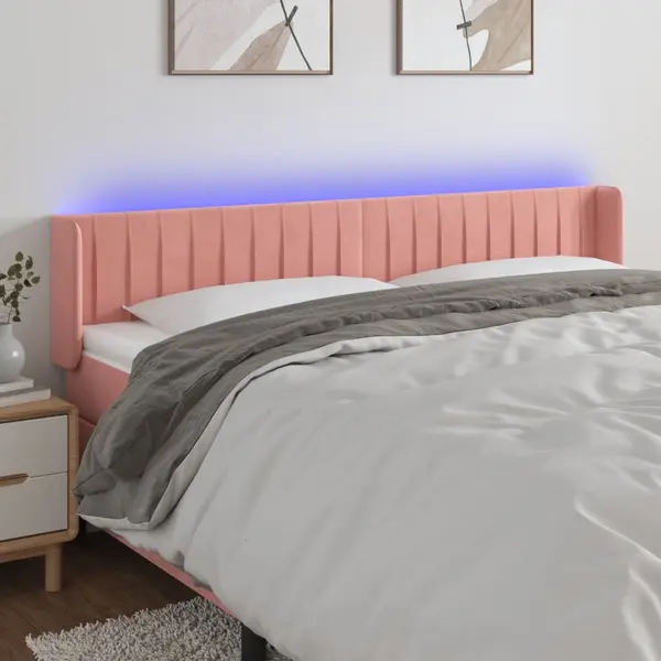 Gossi tablie de pat cu led, roz, 203x16x78/88 cm, catifea