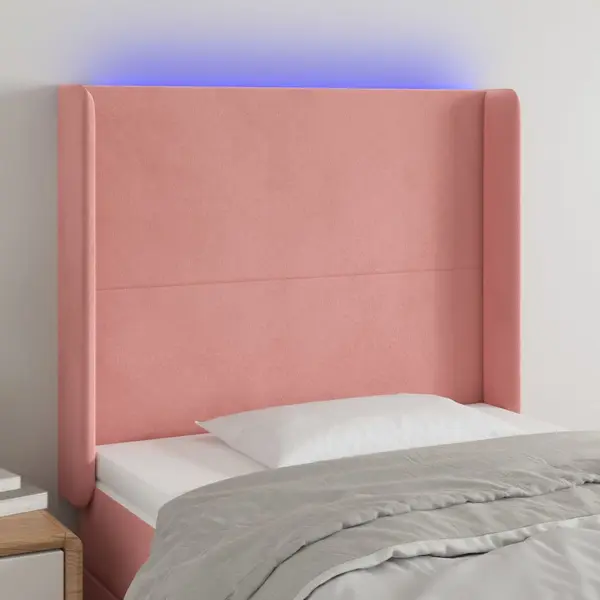 Gossi tablie de pat cu led, roz, 93x16x118/128 cm, catifea