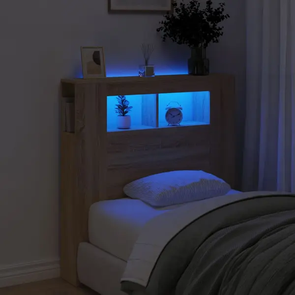 Gossi tablie de pat cu led, stejar sonoma, 100x18,5x103,5 cm, lemn