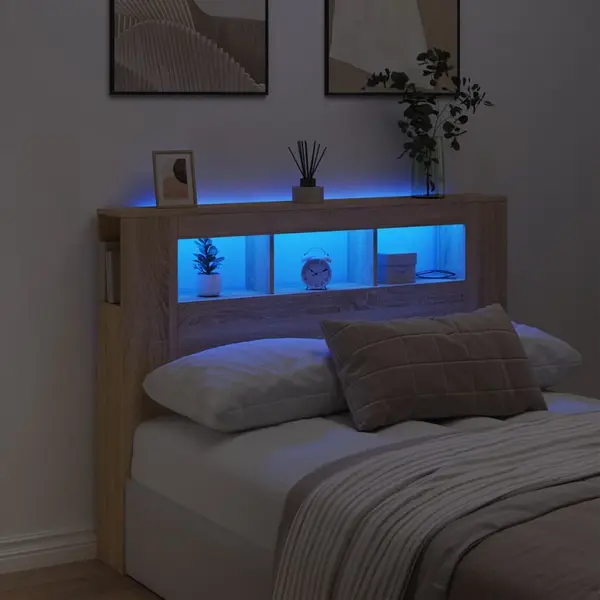 Gossi tablie de pat cu led, stejar sonoma, 140x18,5x103,5 cm, lemn