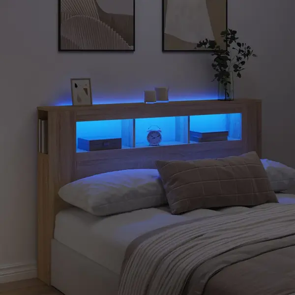 Gossi tablie de pat cu led, stejar sonoma, 160x18,5x103,5 cm, lemn